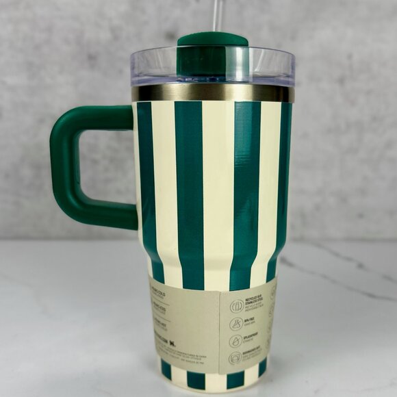Stanley Oasis Collection 20oz Flowstate Tumbler Emerald Cabana Gloss Stripes - Picture 2 of 5